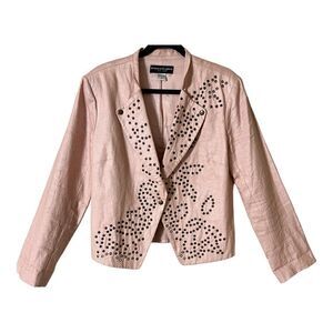Bianca Nygard Linen Dusty Rose Pink Studded Shimmery One Snap Jacket Size 14
